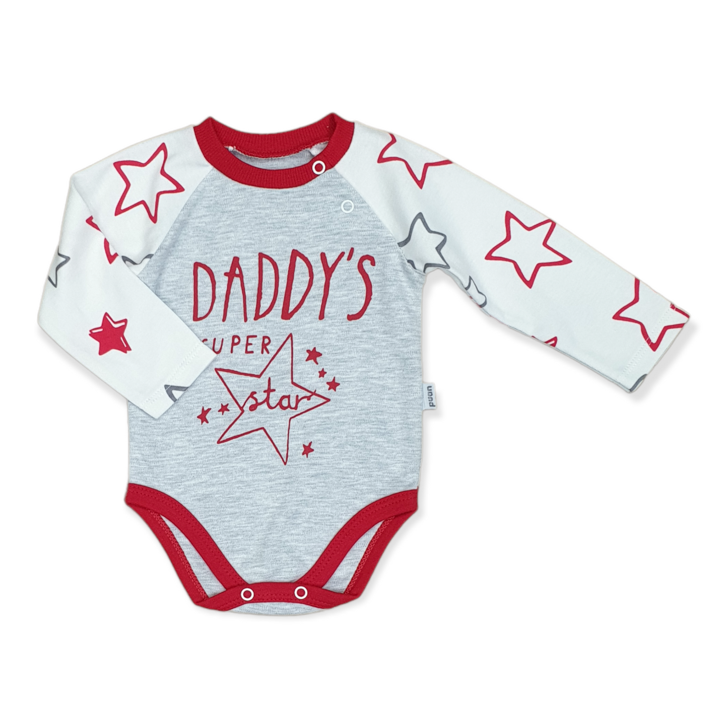 Daddy's Super Star Baby Girl Body-Body, Bodysuit, catgirl, Creeper, Dad, Daddy, Father, Girl, Grey, Long Sleeve, Onesie, Red, Star, Super, White-Puan Baby-[Too Twee]-[Tootwee]-[baby]-[newborn]-[clothes]-[essentials]-[toys]-[Lebanon]