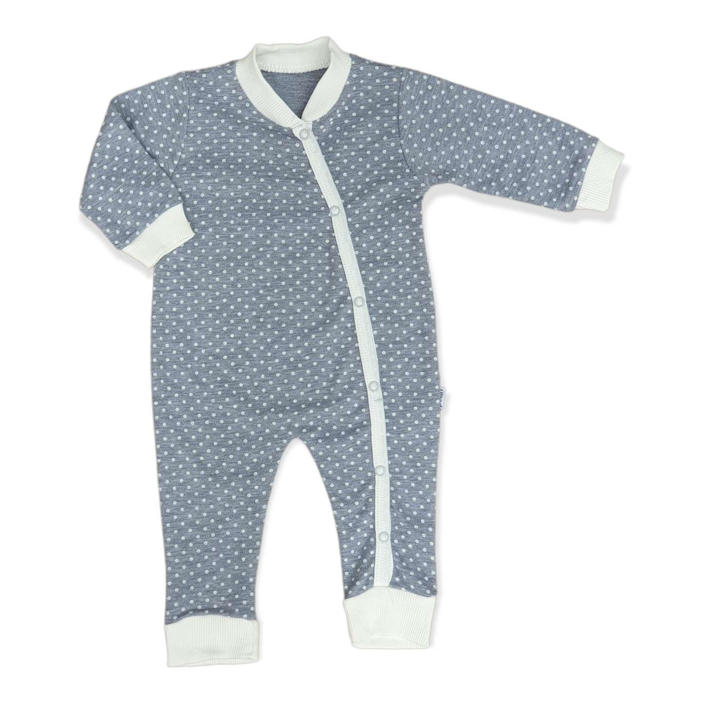 Dotted Baby Girl Jumpsuit-catgirl, Dots, Footless, Girl, Grey, Jumpsuit, Long Sleeve, White-Puan Baby-[Too Twee]-[Tootwee]-[baby]-[newborn]-[clothes]-[essentials]-[toys]-[Lebanon]