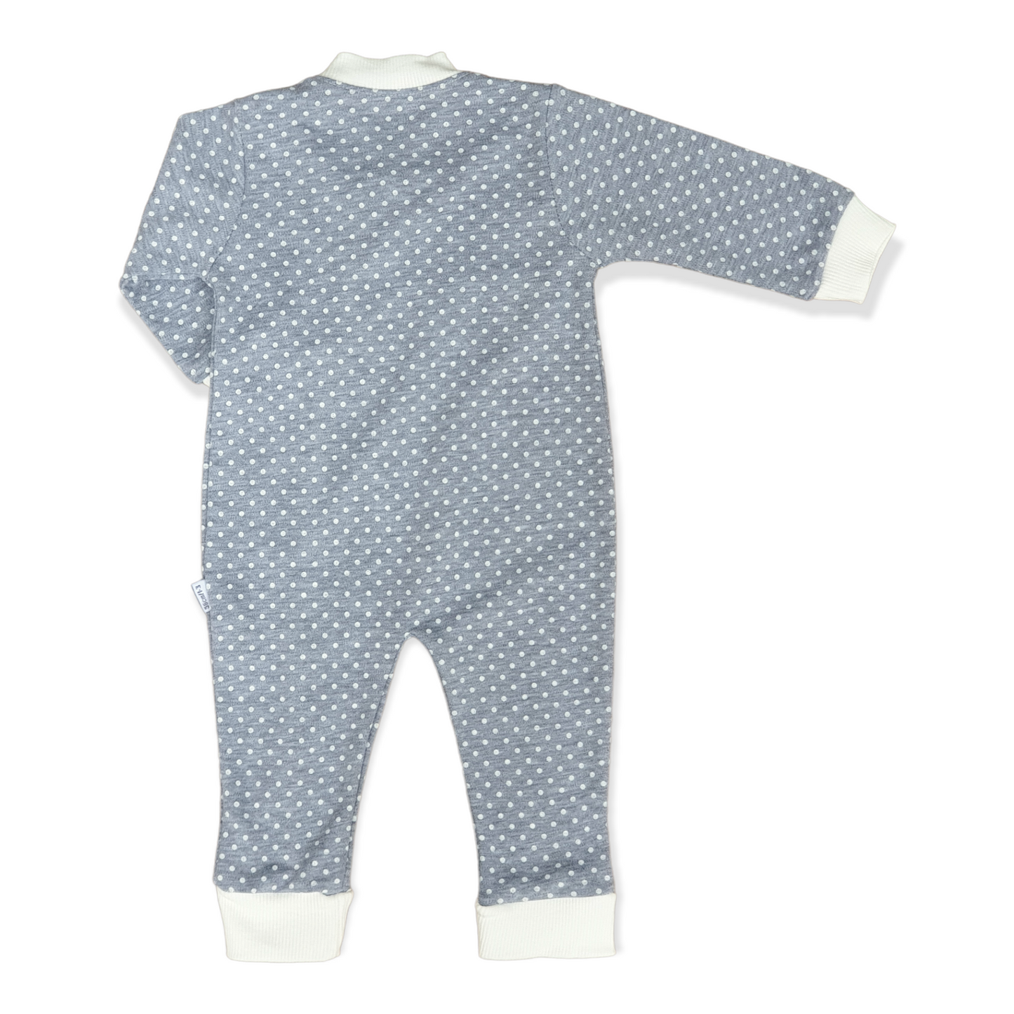 Dotted Baby Girl Jumpsuit-catgirl, Dots, Footless, Girl, Grey, Jumpsuit, Long Sleeve, White-Puan Baby-[Too Twee]-[Tootwee]-[baby]-[newborn]-[clothes]-[essentials]-[toys]-[Lebanon]