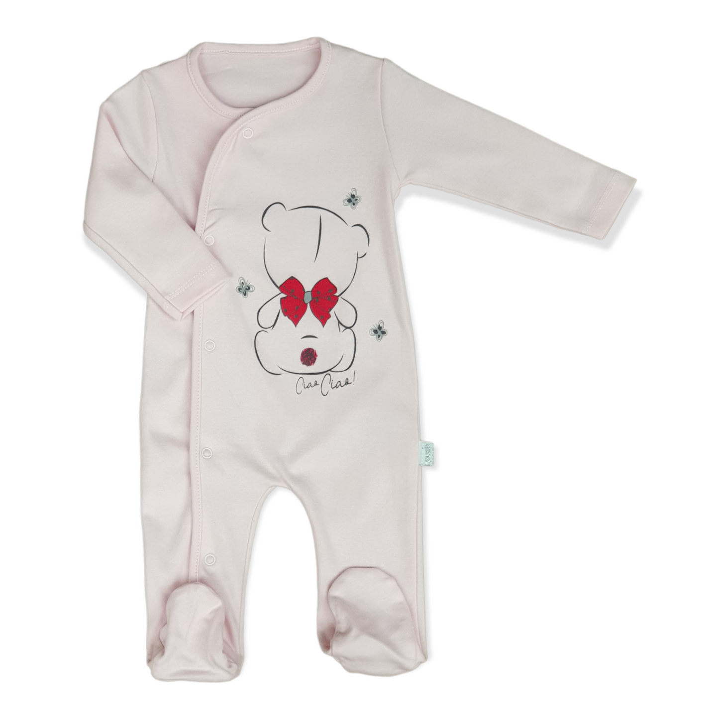Pink Ciao Ciao Baby Girl Jumpsuit-Bear, Butterfly, catgirl, Ciao, Footed, Girl, Jumpsuit, Long Sleeve, Pink-Puan Baby-[Too Twee]-[Tootwee]-[baby]-[newborn]-[clothes]-[essentials]-[toys]-[Lebanon]