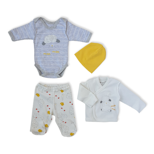 Premature Organic Cotton Animals 4pc Hospital Set-Animals, Boy, cathos4pcs, Cathosset, Cotton, Girl, Grey, Hospital, Long sleeve, Organic, Organic cotton, Premature, Set, Unisex, White, Yellow-Biorganic-[Too Twee]-[Tootwee]-[baby]-[newborn]-[clothes]-[essentials]-[toys]-[Lebanon]