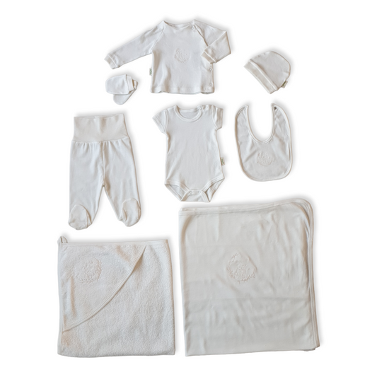 Newborn Organic Off-white 8pc Hospital Set-Boy, cathos8pcs, Cathosset, Cotton, Girl, Hospital, Long sleeve, Newborn, Off-white, Organic, Organic cotton, Set, Short sleeve, Unisex, White-Babydola-[Too Twee]-[Tootwee]-[baby]-[newborn]-[clothes]-[essentials]-[toys]-[Lebanon]