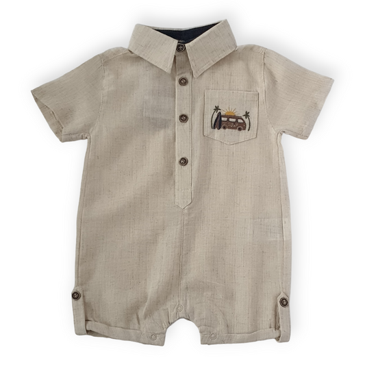 Beige Surfing Romper-Beige, Boy, Catboy, Catromper, Romper, Short sleeve, SS23, Surf-Divonette-[Too Twee]-[Tootwee]-[baby]-[newborn]-[clothes]-[essentials]-[toys]-[Lebanon]