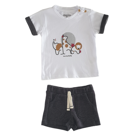 Dino Family Love Black Set-Black, Boy, Catboy, Catgirl, Catset2pcs, Dino, Family, Girl, Love, Set, Short sleeve, Shorts, SS23, Top, Unisex, White-Divonette-[Too Twee]-[Tootwee]-[baby]-[newborn]-[clothes]-[essentials]-[toys]-[Lebanon]