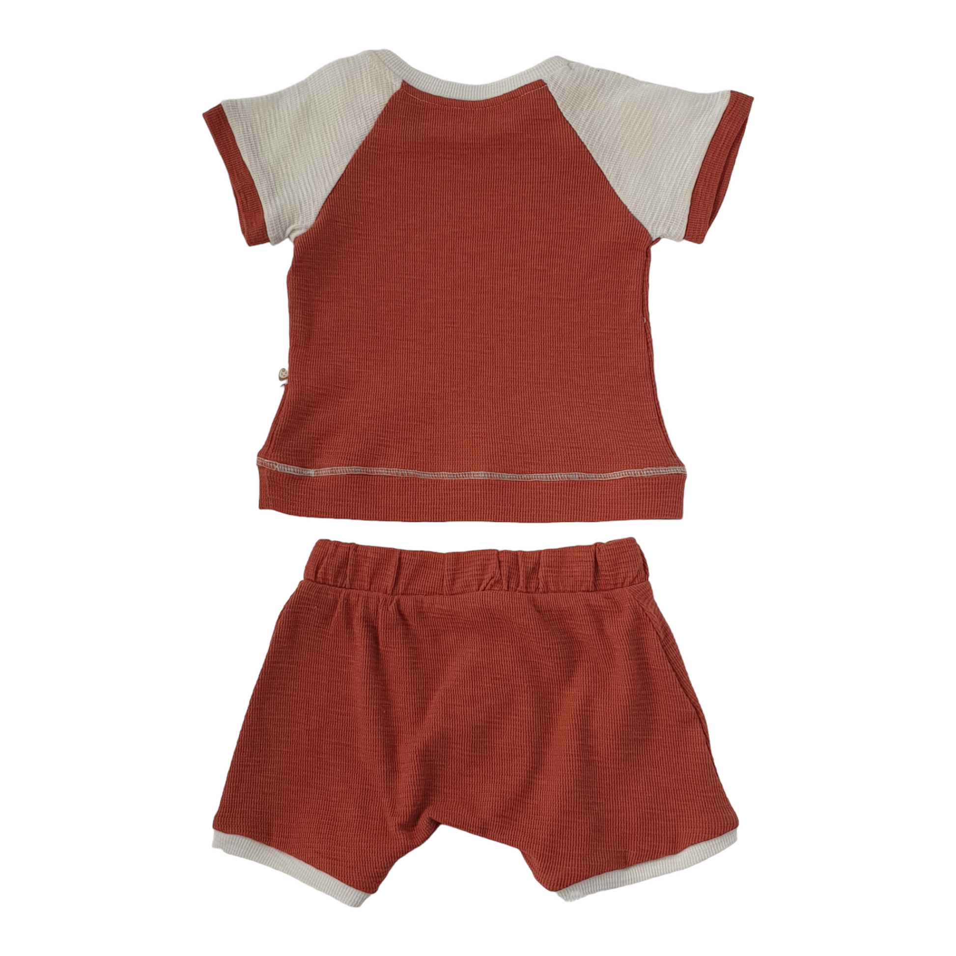 Brick Red Top and Shorts Set-Boy, Brick Red, Catboy, Catgirl, Catset2pcs, Girl, Red, Set, Short sleeve, Shorts, SS23, Top, Unisex-Divonette-[Too Twee]-[Tootwee]-[baby]-[newborn]-[clothes]-[essentials]-[toys]-[Lebanon]