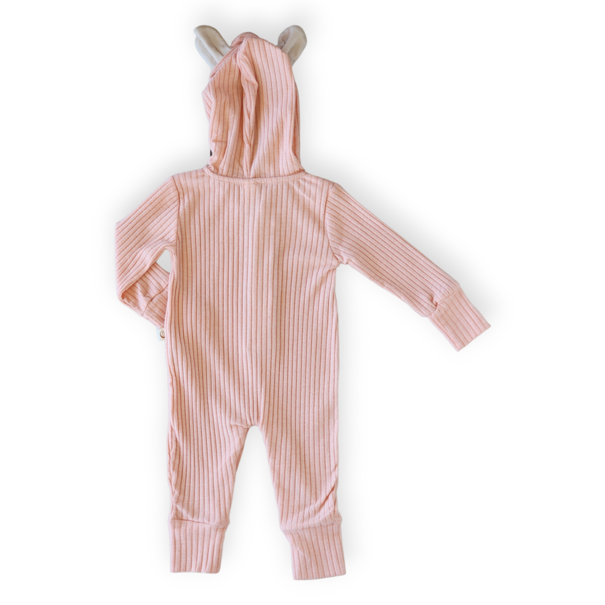 Salmon Basic Jumpsuit with Ears on Hoodie-Basic, Boy, catboy, catgirl, catunisex, Ears, FW23, Girl, Hoodie, Jumpsuit, Long Sleeve, Salmon, Unfooted, Unisex-Divonette-[Too Twee]-[Tootwee]-[baby]-[newborn]-[clothes]-[essentials]-[toys]-[Lebanon]