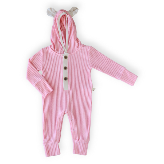 Pink Basic Jumpsuit with Ears on Hoodie-Basic, catgirl, Ears, FW23, Girl, Hoodie, Jumpsuit, Long Sleeve, Pink, Unfooted-Divonette-[Too Twee]-[Tootwee]-[baby]-[newborn]-[clothes]-[essentials]-[toys]-[Lebanon]