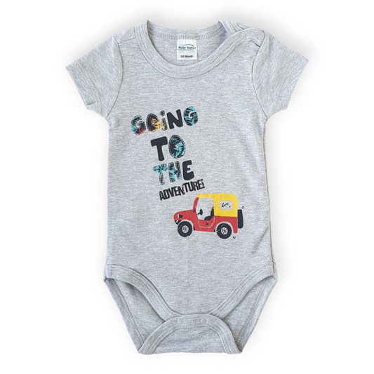 Going to the Adventure Body-Adventure, Body, Bodysuit, Boy, Car, Catboy, Creeper, Grey, Onesie, Short Sleeve, SS23-Fuar Baby-[Too Twee]-[Tootwee]-[baby]-[newborn]-[clothes]-[essentials]-[toys]-[Lebanon]