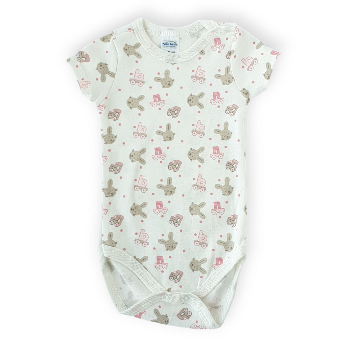 Pink Bunny Baby Girl Body-Body, Bodysuit, Catgirl, Creeper, Girl, Onesie, Pink, Short Sleeve, SS23, White-Fuar Baby-[Too Twee]-[Tootwee]-[baby]-[newborn]-[clothes]-[essentials]-[toys]-[Lebanon]