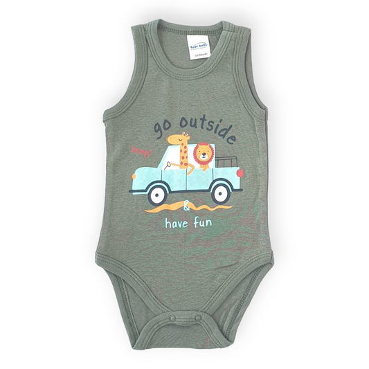 Go Outside Animals Olive Green Baby Boy Body-Body, Bodysuit, Catgirl, Creeper, Giraffe, Girl, Green, Lion, Olive Green, Onesie, Sleeveless, SS23-Fuar Baby-[Too Twee]-[Tootwee]-[baby]-[newborn]-[clothes]-[essentials]-[toys]-[Lebanon]