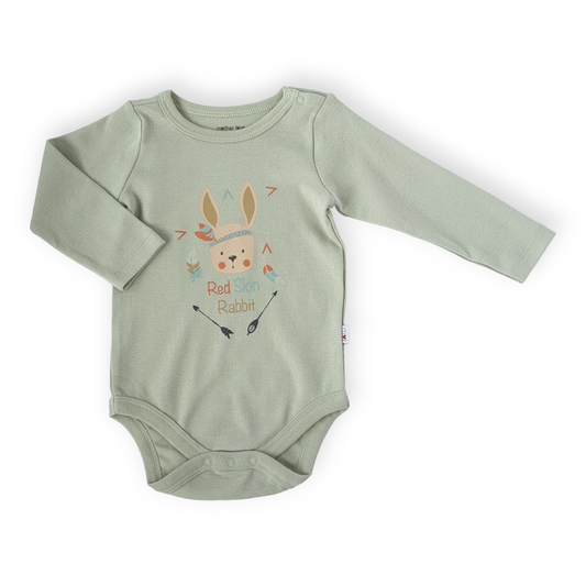 Organic Cotton Red Skin Rabbit Long Sleeve Body-Body, Bodysuit, Boy, Catboy, Catgirl, Catunisex, Creeper, Girl, Green, Long sleeve, Olive green, Onesie, Rabbit, SS23-Mother Love-[Too Twee]-[Tootwee]-[baby]-[newborn]-[clothes]-[essentials]-[toys]-[Lebanon]