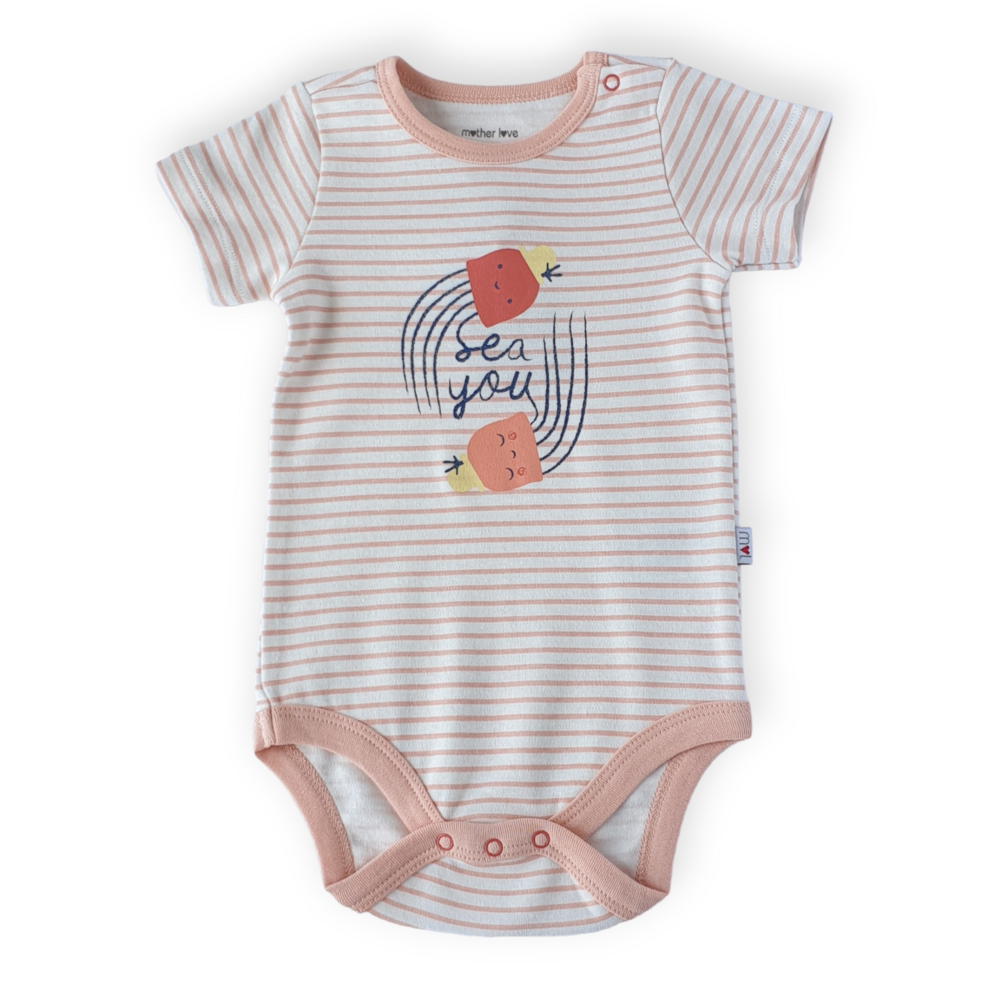 Organic Cotton Sea You Striped Body-Body, Bodysuit, Catgirl, Creeper, Girl, Onesie, Pink, Sea, Short sleeve, SS23, Striped-Mother Love-[Too Twee]-[Tootwee]-[baby]-[newborn]-[clothes]-[essentials]-[toys]-[Lebanon]