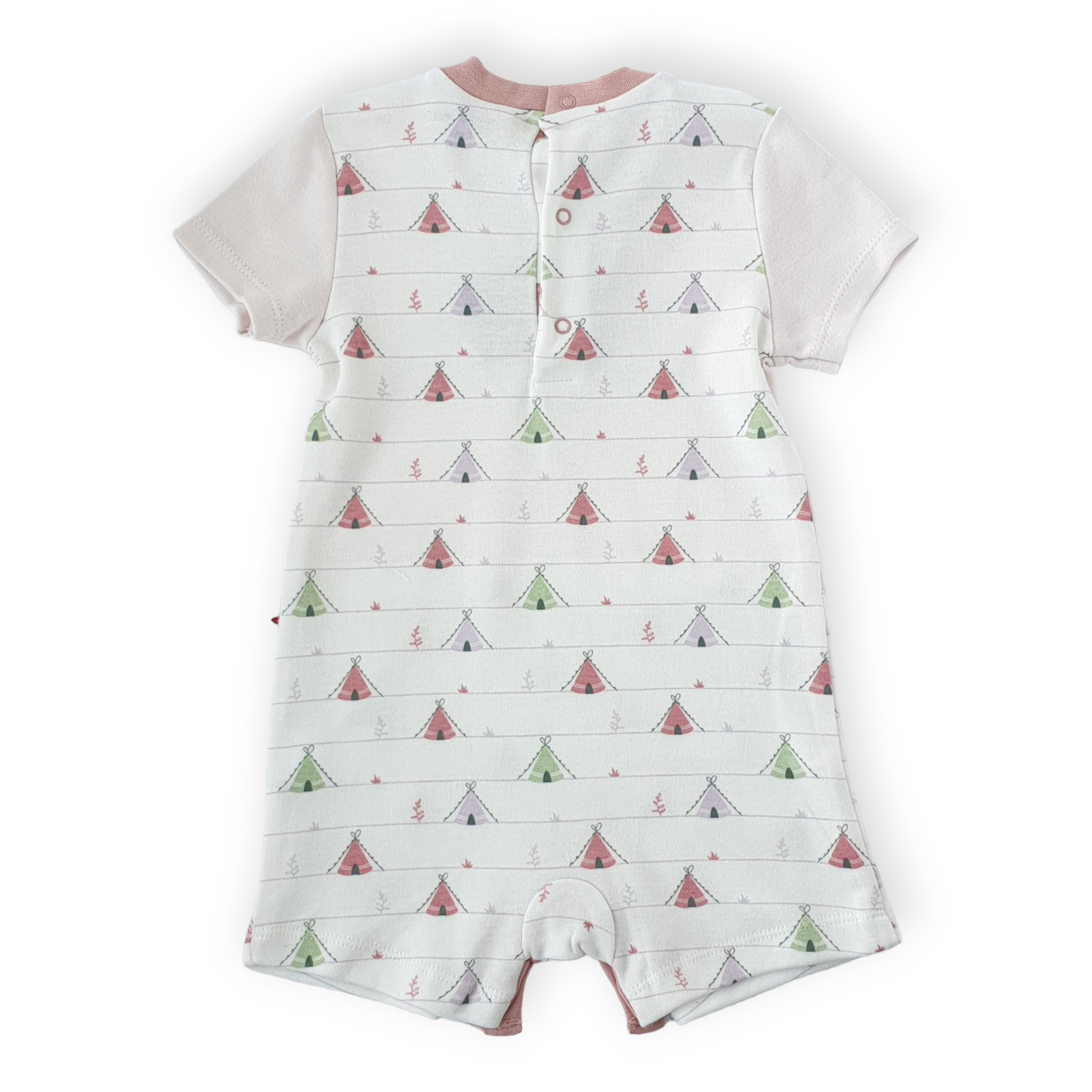 Organic Cotton Camping Wolf Romper-Camp, Catgirl, Catromper, Girl, Pink, Romper, Short sleeve, SS23, Tent-Mother Love-[Too Twee]-[Tootwee]-[baby]-[newborn]-[clothes]-[essentials]-[toys]-[Lebanon]