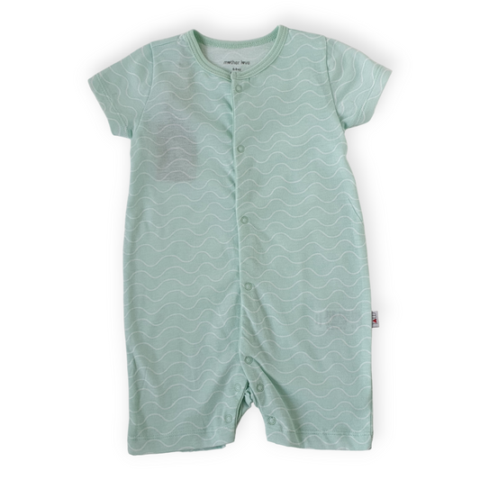 Organic Cotton Light Blue Wave Lines Romper-Blue, Boy, Catboy, Catgirl, Catromper, Catunisex, Girl, Light Blue, Romper, Short sleeve, SS23, Waves, White-Mother Love-[Too Twee]-[Tootwee]-[baby]-[newborn]-[clothes]-[essentials]-[toys]-[Lebanon]