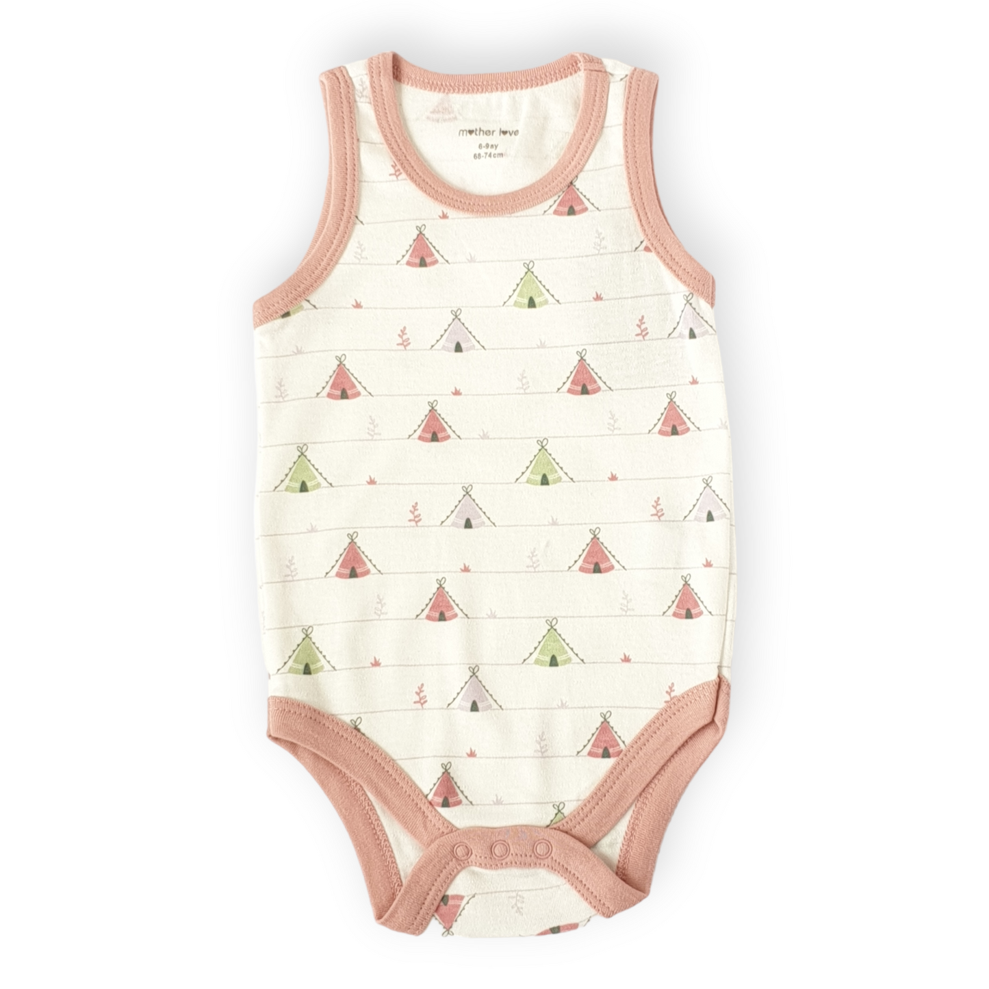 Organic Cotton Camping Off-White Sleeveless Body-Body, Bodysuit, Catgirl, Creeper, Girl, Off-white, Onesie, Pink, Sleeveless, SS23, Tent, White-Mother Love-[Too Twee]-[Tootwee]-[baby]-[newborn]-[clothes]-[essentials]-[toys]-[Lebanon]