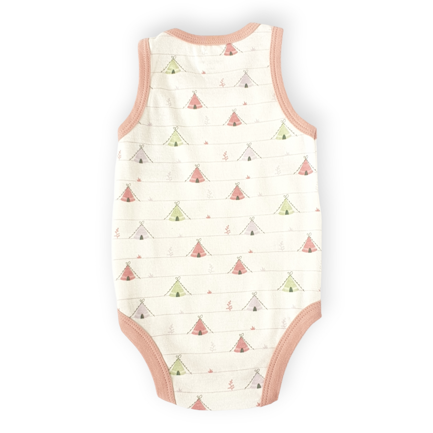 Organic Cotton Camping Off-White Sleeveless Body-Body, Bodysuit, Catgirl, Creeper, Girl, Off-white, Onesie, Pink, Sleeveless, SS23, Tent, White-Mother Love-[Too Twee]-[Tootwee]-[baby]-[newborn]-[clothes]-[essentials]-[toys]-[Lebanon]