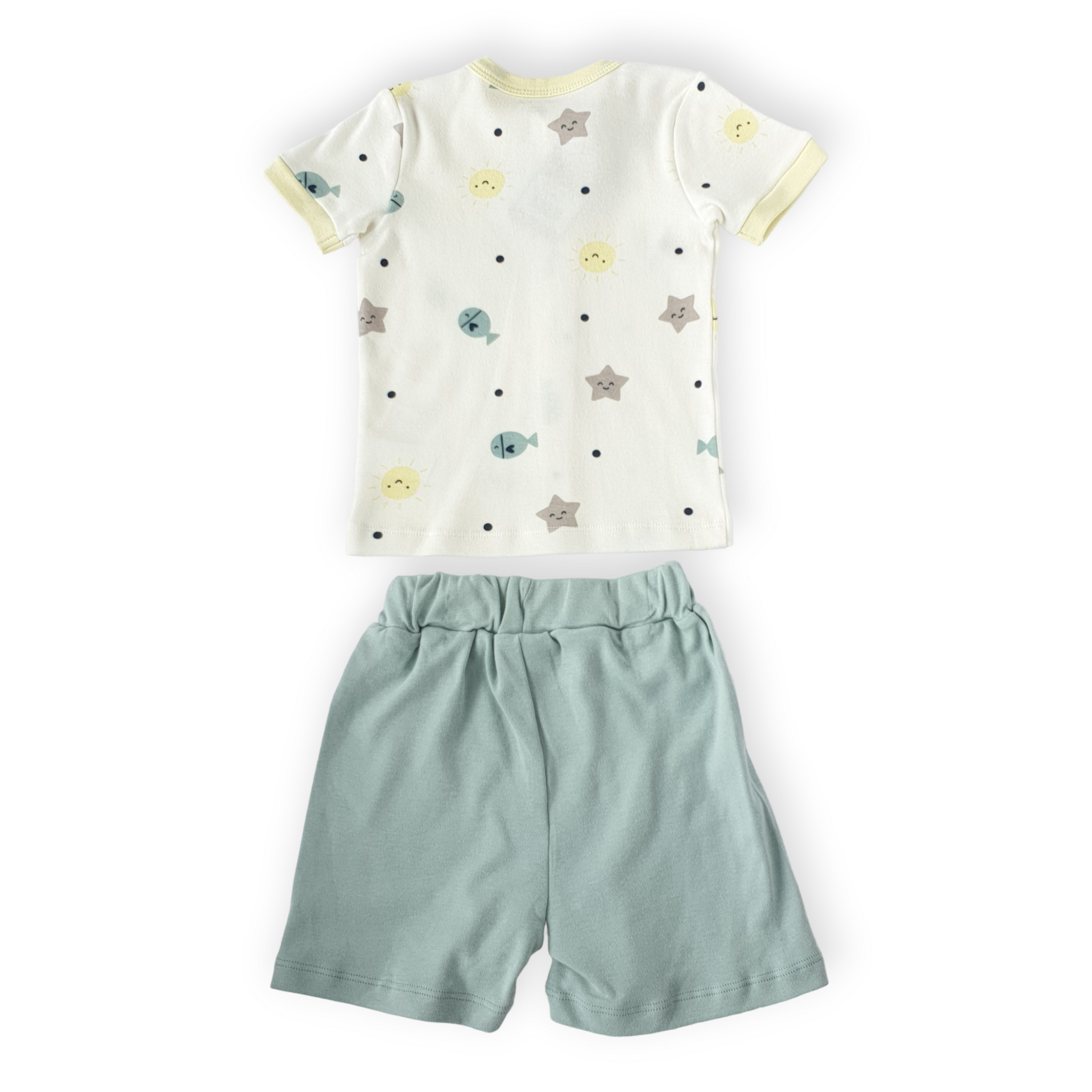 Organic Cotton My Cool Days Set-Boy, Catboy, Catgirl, Catset2pcs, Girl, Green, Set, Short sleeve, Shorts, Smiley, SS23, Stars, Sun, Top, White, Yellow-Mother Love-[Too Twee]-[Tootwee]-[baby]-[newborn]-[clothes]-[essentials]-[toys]-[Lebanon]