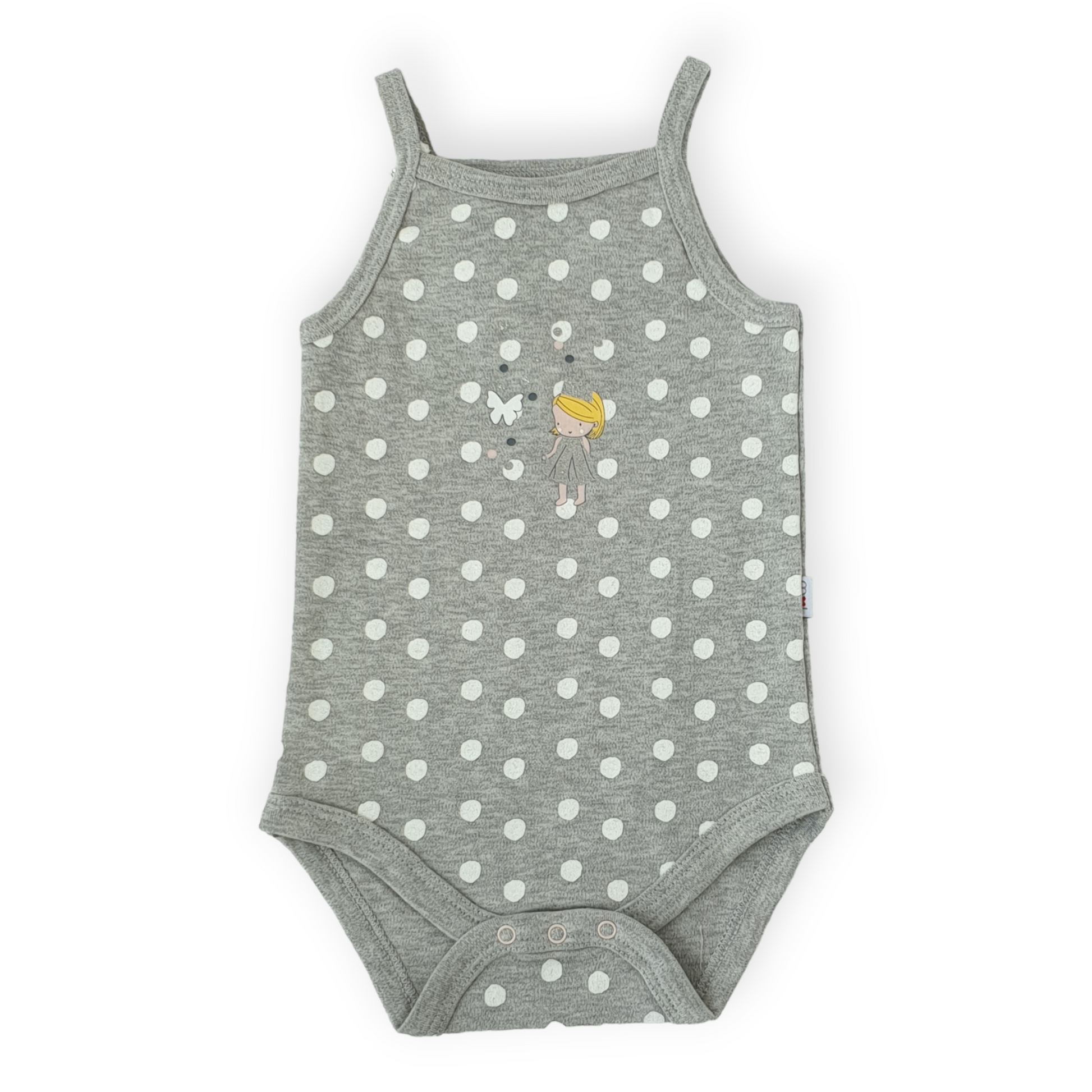 Grey Dotted Baby Girl Body-Body, Bodysuit, Catgirl, Creeper, Dots, Girl, Grey, Onesie, SS23, Straps, White-Mother Love-[Too Twee]-[Tootwee]-[baby]-[newborn]-[clothes]-[essentials]-[toys]-[Lebanon]