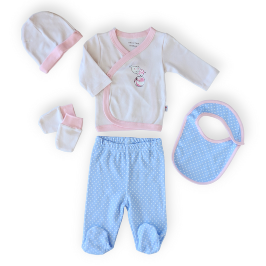 Newborn Circus Elephant 5pc Hospital Set-Blue, Cap, catgirl, cathos5pcs, Elephant, FW23, Girl, Gloves, Hospital, Long sleeve, Newborn, Pink, Set-Mother Love-[Too Twee]-[Tootwee]-[baby]-[newborn]-[clothes]-[essentials]-[toys]-[Lebanon]