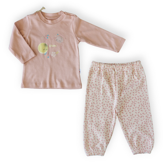 Organic Cotton Future is Shiny Good Set-catgirl, catset2pcs, Future, FW23, Girl, Long sleeve, Pink, Planet, Planets, Salmon, Set, Shine, Smile-Mother Love-[Too Twee]-[Tootwee]-[baby]-[newborn]-[clothes]-[essentials]-[toys]-[Lebanon]