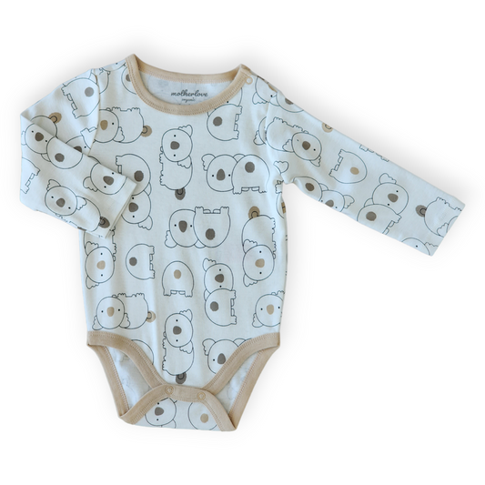 Organic Cotton Koala Body-Bear, Beige, Body, Bodysuit, Boy, catboy, Creeper, FW23, Koala, Long sleeve, Onesie, White-Mother Love-[Too Twee]-[Tootwee]-[baby]-[newborn]-[clothes]-[essentials]-[toys]-[Lebanon]