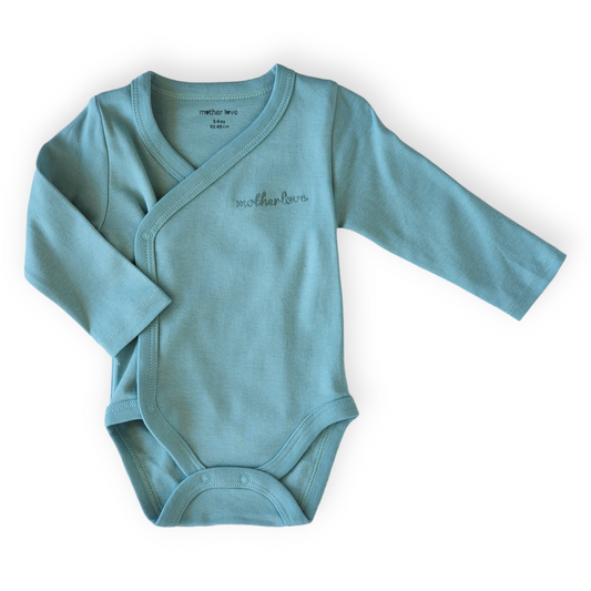 Organic Cotton Basic Light Blue Wrapover Body-Basic, Body, Bodysuit, Boy, catboy, catgirl, catunisex, Creeper, FW23, Girl, Light Blue, Long sleeve, Onesie, Unisex, Wrapover-Mother Love-[Too Twee]-[Tootwee]-[baby]-[newborn]-[clothes]-[essentials]-[toys]-[Lebanon]