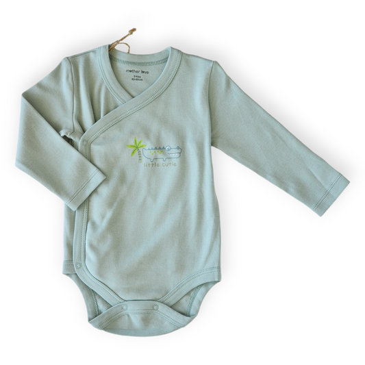 Organic Cotton Little Cutie Wrapover Body-Aligator, Body, Bodysuit, Boy, catboy, catgirl, catunisex, Creeper, Crocodile, Cutie, Cyan, FW23, Girl, Little, Long sleeve, Onesie, Unisex, Wrapover-Mother Love-[Too Twee]-[Tootwee]-[baby]-[newborn]-[clothes]-[essentials]-[toys]-[Lebanon]