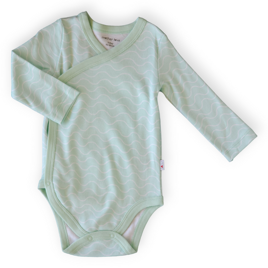 Organic Cotton Waves Pattern Wrapover Body-Body, Bodysuit, Boy, catboy, catgirl, catunisex, Creeper, Cyan, FW23, Girl, Long sleeve, Onesie, Pattern, Unisex, Wrapover-Mother Love-[Too Twee]-[Tootwee]-[baby]-[newborn]-[clothes]-[essentials]-[toys]-[Lebanon]