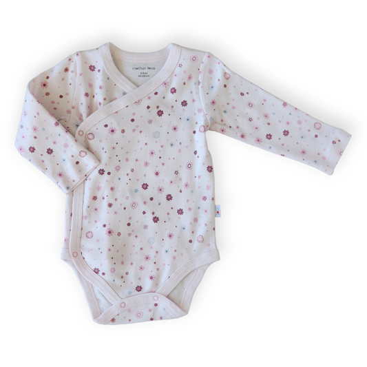 Organic Cotton Small Flowers Wrapover Body-Body, Bodysuit, catgirl, Creeper, Flower, Flowers, FW23, Girl, Long sleeve, Onesie, Pink, Purple, Wrapover-Mother Love-[Too Twee]-[Tootwee]-[baby]-[newborn]-[clothes]-[essentials]-[toys]-[Lebanon]