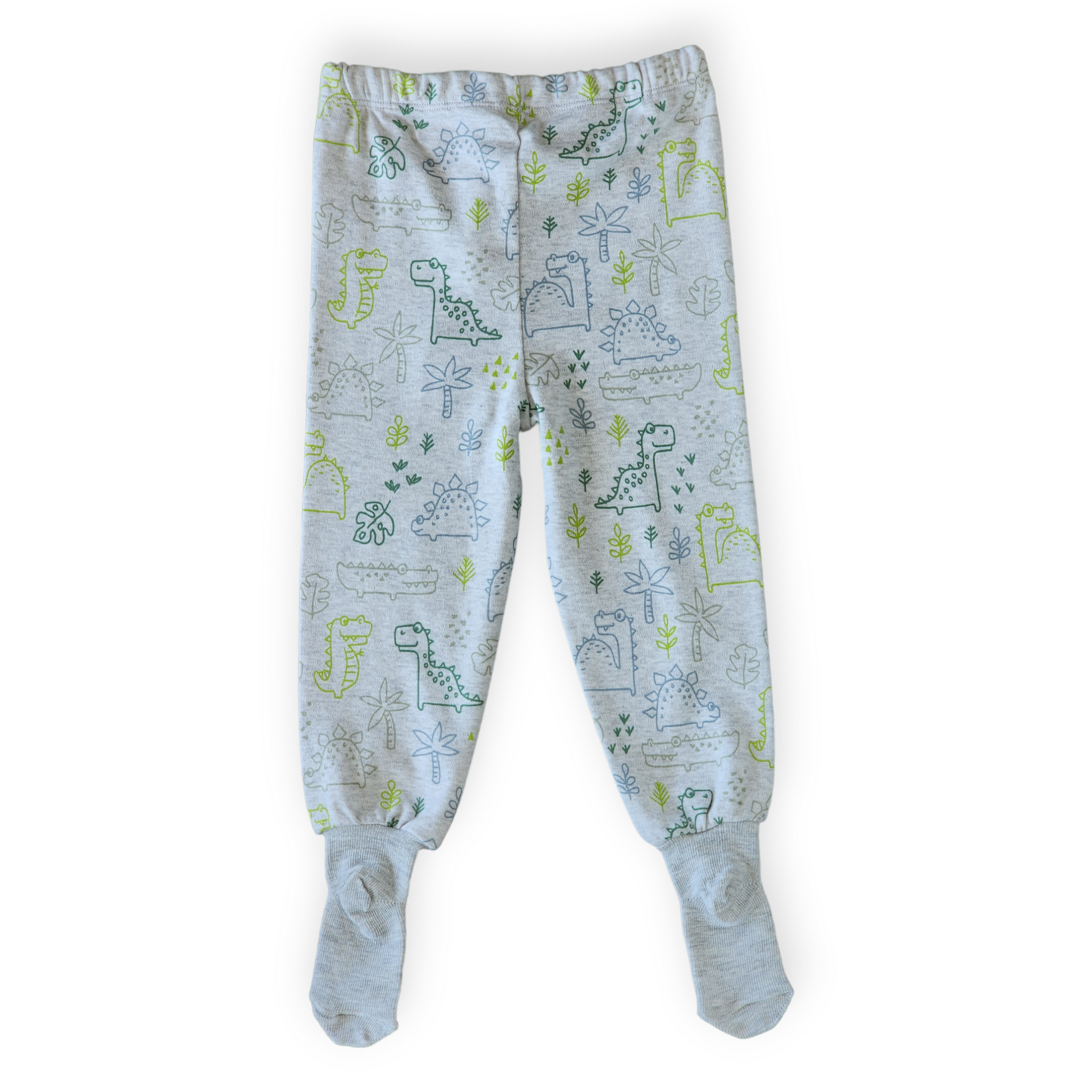 Organic Cotton Dinosaurs Pants-Boy, catboy, catgirl, catpants, catunisex, Cyan, Dino, Dinosaurs, Footed, FW23, Girl, Green, Pants, Unisex-Mother Love-[Too Twee]-[Tootwee]-[baby]-[newborn]-[clothes]-[essentials]-[toys]-[Lebanon]