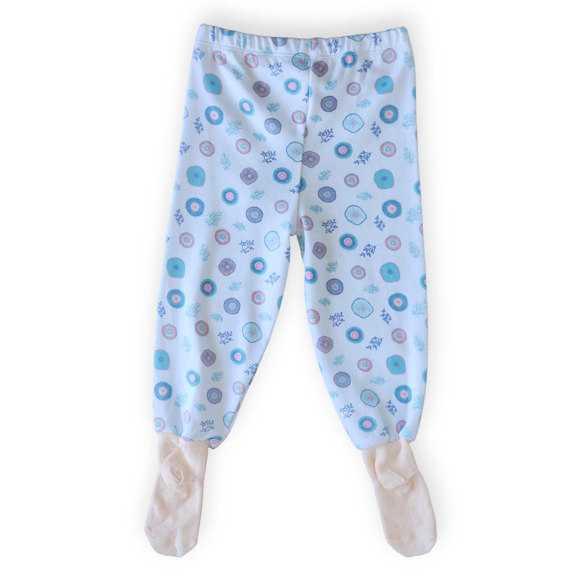 Organic Cotton Coral Plants Pants-catgirl, catpants, Coral, Footed, FW23, Girl, Pants, Pink, Reef, Salmon, Sea-Mother Love-[Too Twee]-[Tootwee]-[baby]-[newborn]-[clothes]-[essentials]-[toys]-[Lebanon]