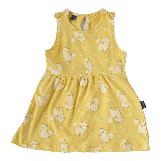 Yellow Dress with Cats-Catgirl, Cats, Dress, Girl, Pink, Sleeveless, SS23-MiniWorld-[Too Twee]-[Tootwee]-[baby]-[newborn]-[clothes]-[essentials]-[toys]-[Lebanon]