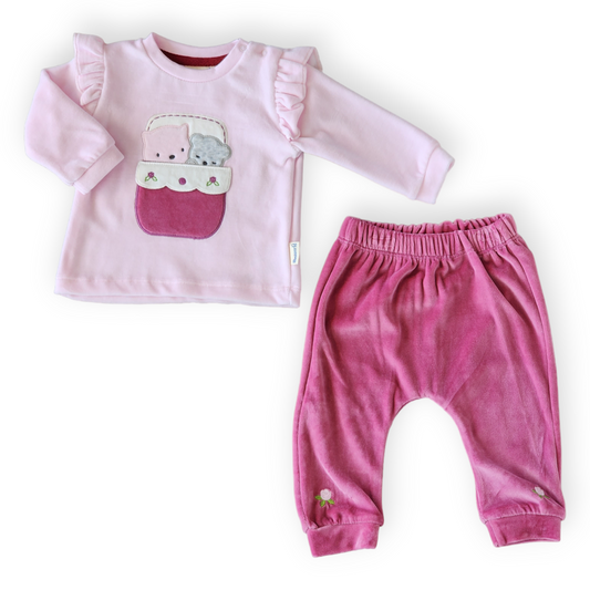 Cute Friends Pink Velour Set-catgirl, catset2pcs, Friends, FW23, Girl, Long Sleeve, Pants, Pink, Purple, Set, Top, Unfooted, Velour-MiniWorld-[Too Twee]-[Tootwee]-[baby]-[newborn]-[clothes]-[essentials]-[toys]-[Lebanon]