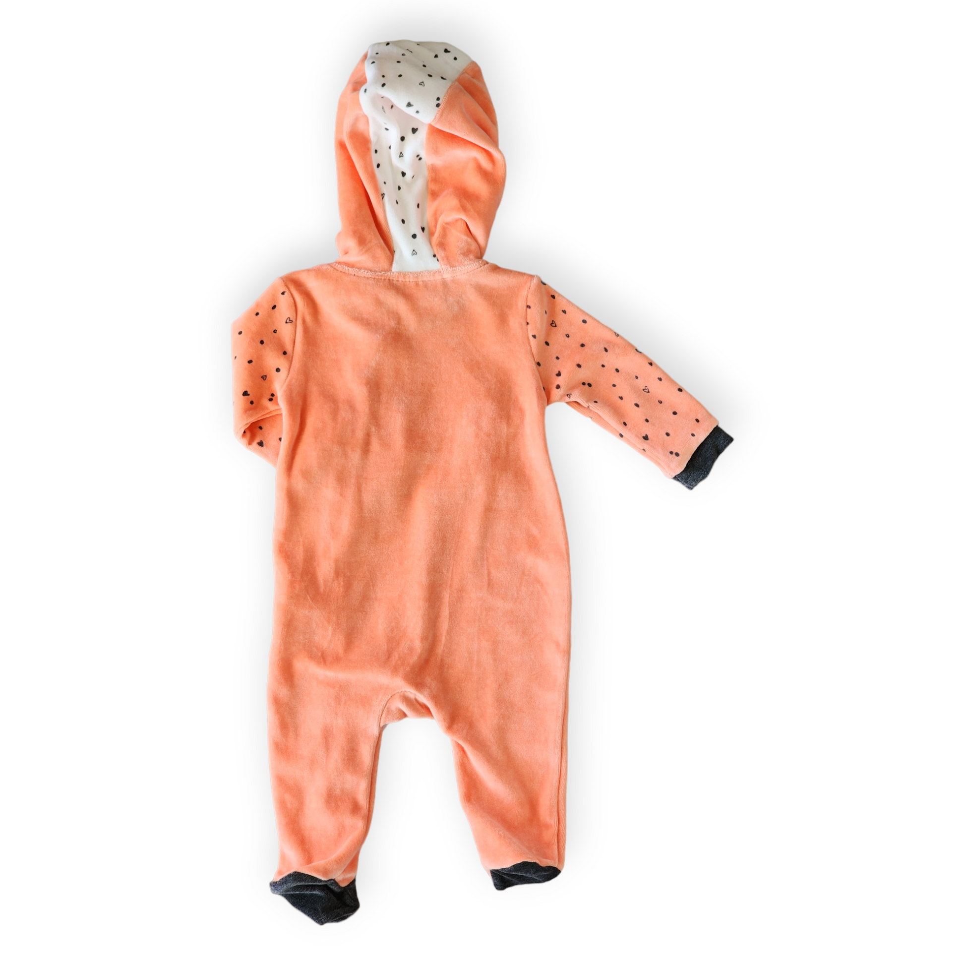 Cat Ears Velour Orange Jumpsuit with Hoodie-Boy, catboy, catgirl, catunisex, Ears, Footed, FW23, Girl, Jumpsuit, Long Sleeve, Orange, Unisex, Velour-MiniWorld-[Too Twee]-[Tootwee]-[baby]-[newborn]-[clothes]-[essentials]-[toys]-[Lebanon]