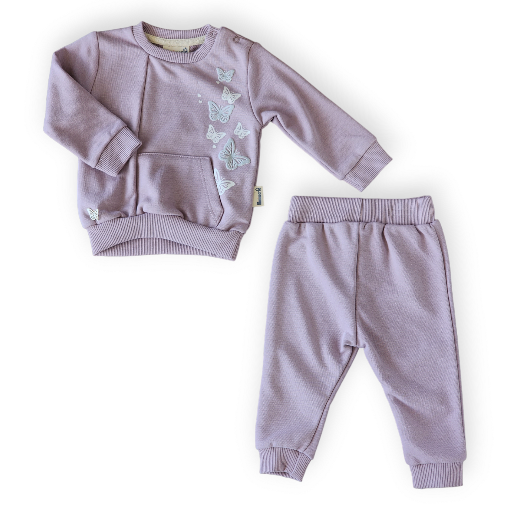 Butterflies and Hearts Purple Set-Blue, Butterflies, Butterfly, catgirl, catset2pcs, FW23, Girl, Green, Hearts, Long Sleeve, Pants, Purple, Set, Top, Unfooted, Velour-MiniWorld-[Too Twee]-[Tootwee]-[baby]-[newborn]-[clothes]-[essentials]-[toys]-[Lebanon]