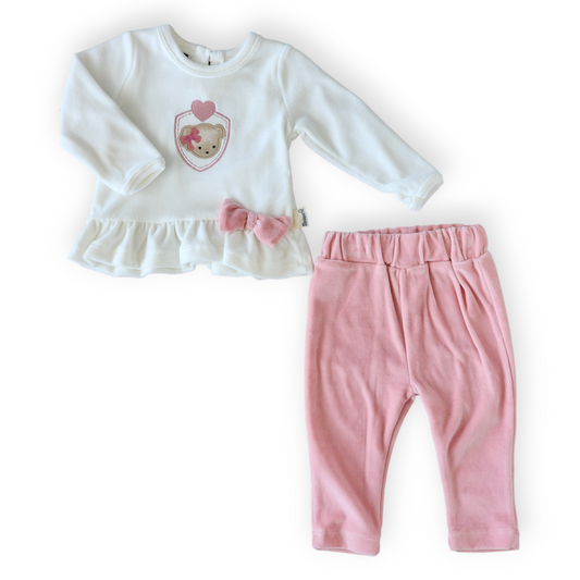 Baby Love Velour Set-Bear, Bow Tie, catgirl, catset2pcs, FW23, Girl, Hearts, Long Sleeve, Pants, Pink, Set, Tie, Top, Unfooted, Velour-MiniWorld-[Too Twee]-[Tootwee]-[baby]-[newborn]-[clothes]-[essentials]-[toys]-[Lebanon]