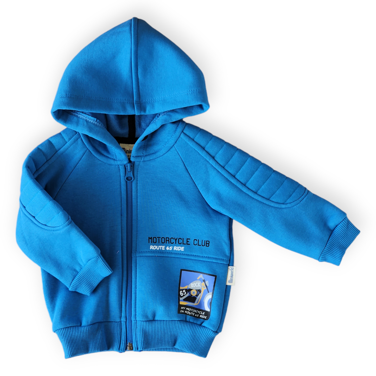 Motorcyle Club Blue Warm Jacket with Hoodie-Blue, Boy, catboy, catjacket, FW23, Jacket, Long Sleeve, Motorcycle, Velour, Warm-MiniWorld-[Too Twee]-[Tootwee]-[baby]-[newborn]-[clothes]-[essentials]-[toys]-[Lebanon]