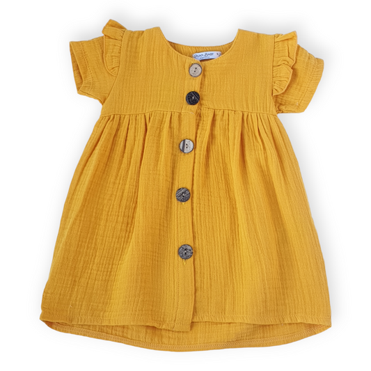 Mustard Summer Dress-Catgirl, Dress, Girl, Short sleeve, SS23, Summer, Yellow-Puan Baby-[Too Twee]-[Tootwee]-[baby]-[newborn]-[clothes]-[essentials]-[toys]-[Lebanon]