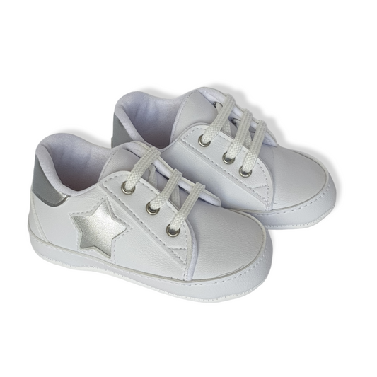 Star White Sport Baby Shoes-Baby shoe, Boots, catgirl, catshoes, Shoe, Shoes, Silver, Sneakers, Sport, Star, White-Papulin-[Too Twee]-[Tootwee]-[baby]-[newborn]-[clothes]-[essentials]-[toys]-[Lebanon]