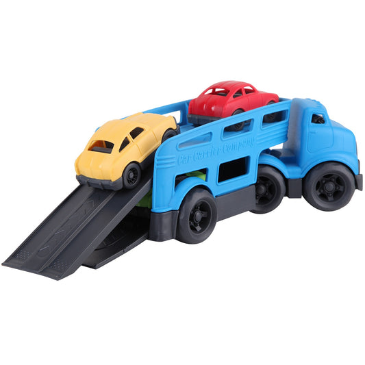 Blue Car Carrier with 3 Colored Cars