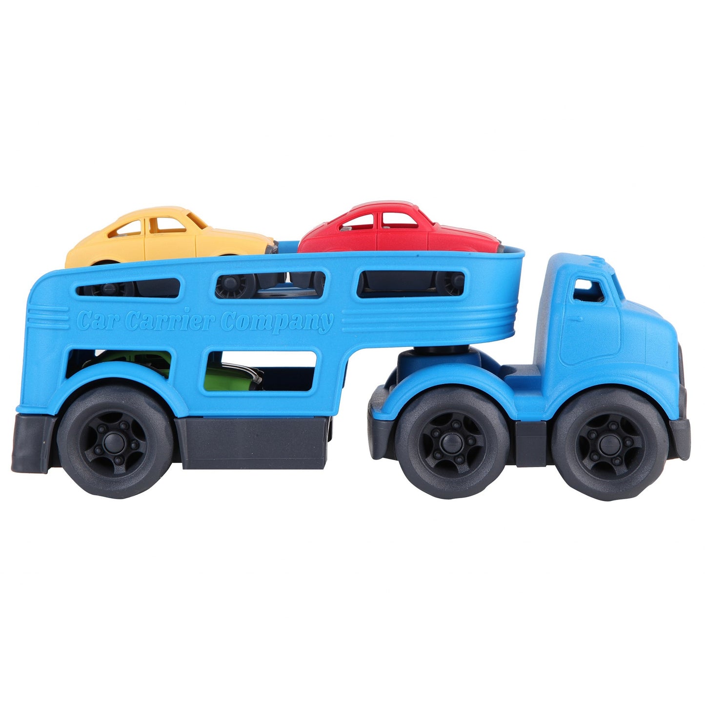 Blue Car Carrier with 3 Colored Cars