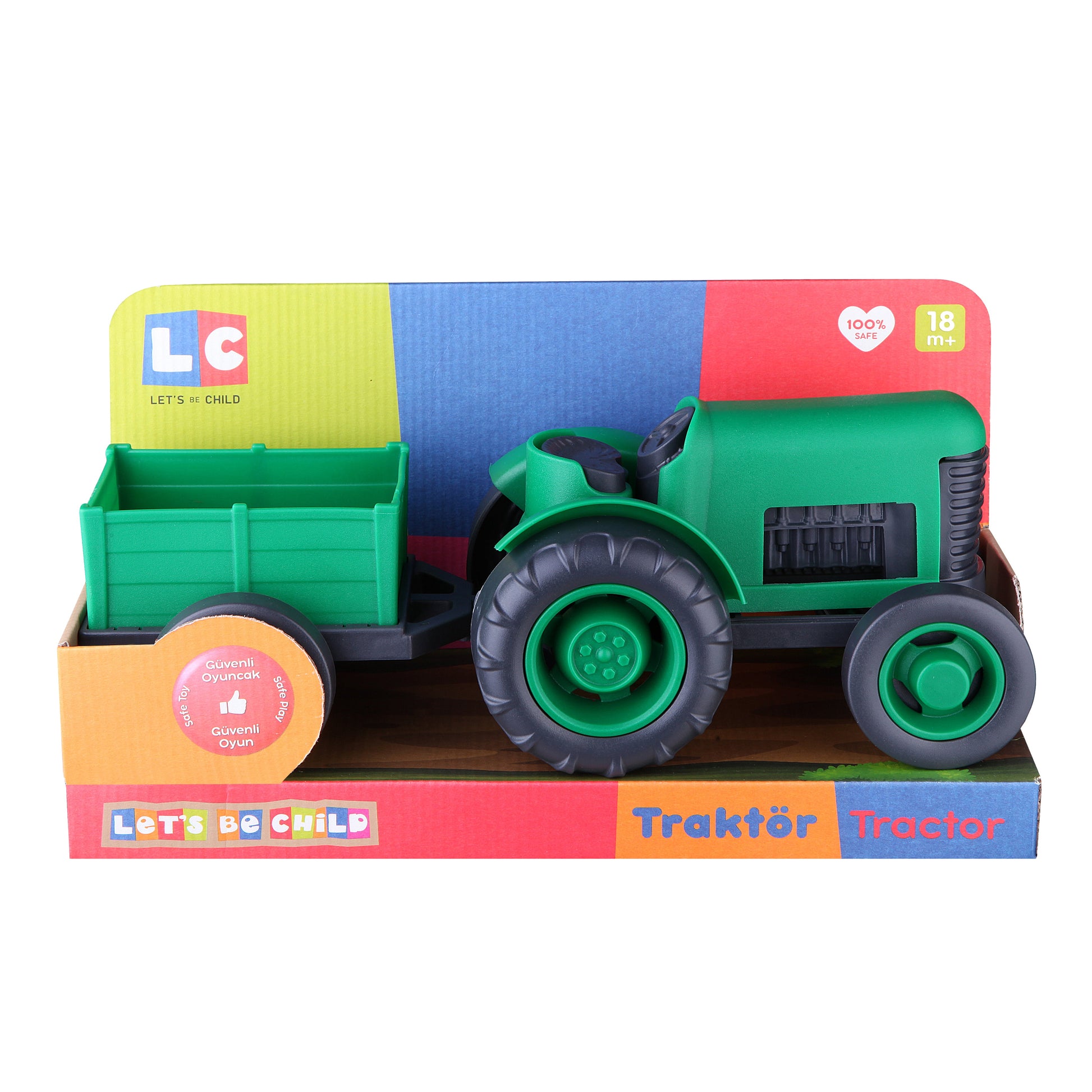 Green Tractor with Wagon-Car, catveh, Communication, Coordination, Green, Imagination, Language, Motor, Pretend, Skills, Toy, Tractor, Wagon, Wheels-Let's Be Child-[Too Twee]-[Tootwee]-[baby]-[newborn]-[clothes]-[essentials]-[toys]-[Lebanon]