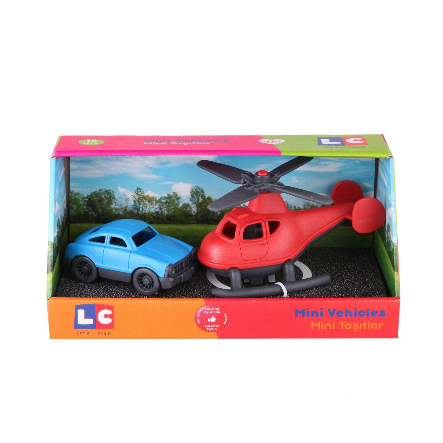 Red Blue Mini Car and Helicopter