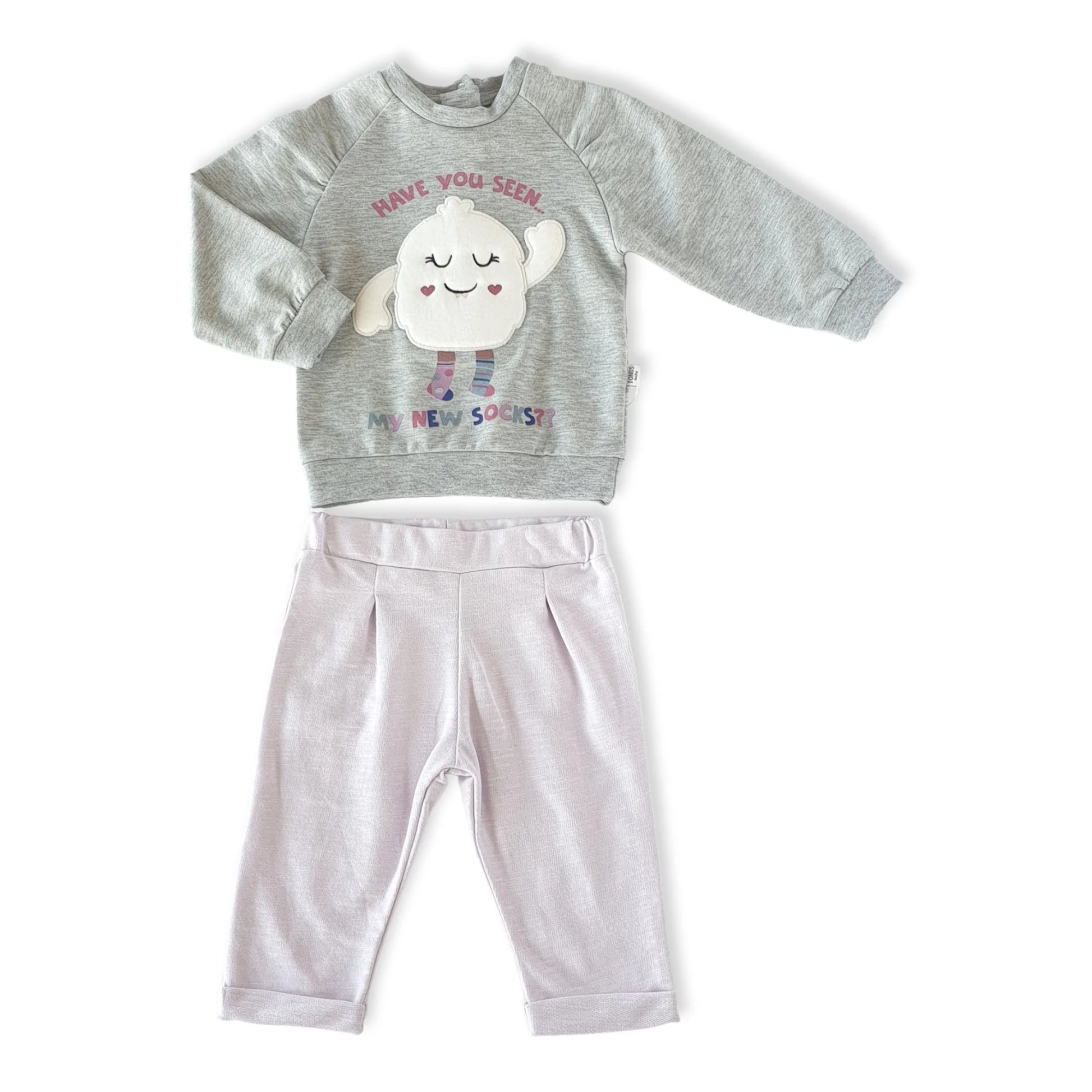 Purple Have You Seen Baby Girl Set-catgirl, catset, catset2pcs, Girl, Grey, Long Sleeve, Monster, Pants, Purple, Set, Smile, Top-Tongs-[Too Twee]-[Tootwee]-[baby]-[newborn]-[clothes]-[essentials]-[toys]-[Lebanon]