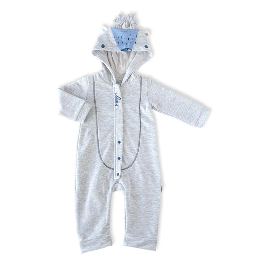 Grey Deer Unisex Jumpsuit With Hoodie-Boy, catboy, catgirl, catunisex, Footless, Girl, Grey, Jumper, Jumpsuit, Long Sleeve, Overall, Unisex-Tongs-[Too Twee]-[Tootwee]-[baby]-[newborn]-[clothes]-[essentials]-[toys]-[Lebanon]