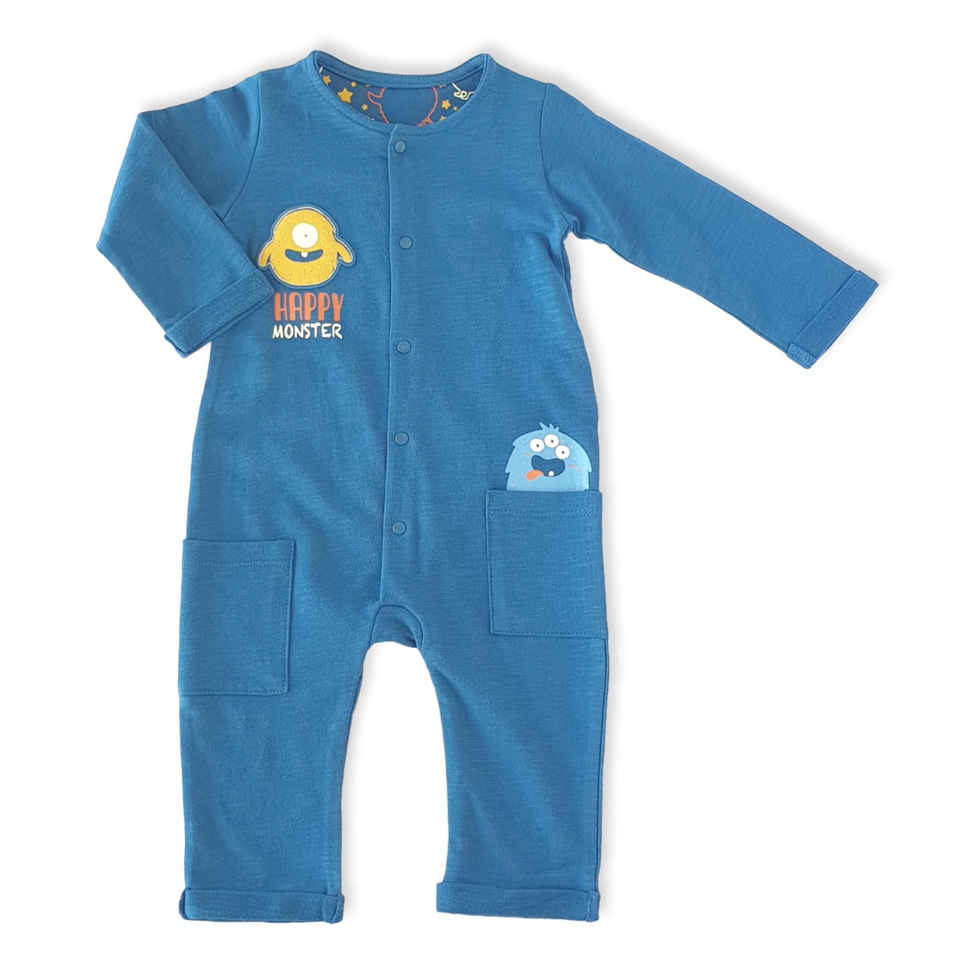 Navy Blue Happy Monster Unisex Jumpsuit With Pockets