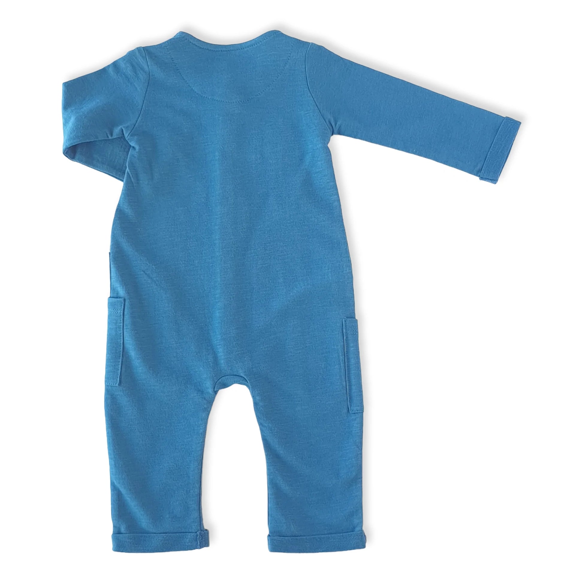 Navy Blue Happy Monster Unisex Jumpsuit With Pockets-Blue, Boy, catboy, catgirl, catunisex, Dark Blue, Footless, Girl, Jumper, Jumpsuit, Long Sleeve, Monster, Navy, Overall, Unisex-Tongs-[Too Twee]-[Tootwee]-[baby]-[newborn]-[clothes]-[essentials]-[toys]-[Lebanon]