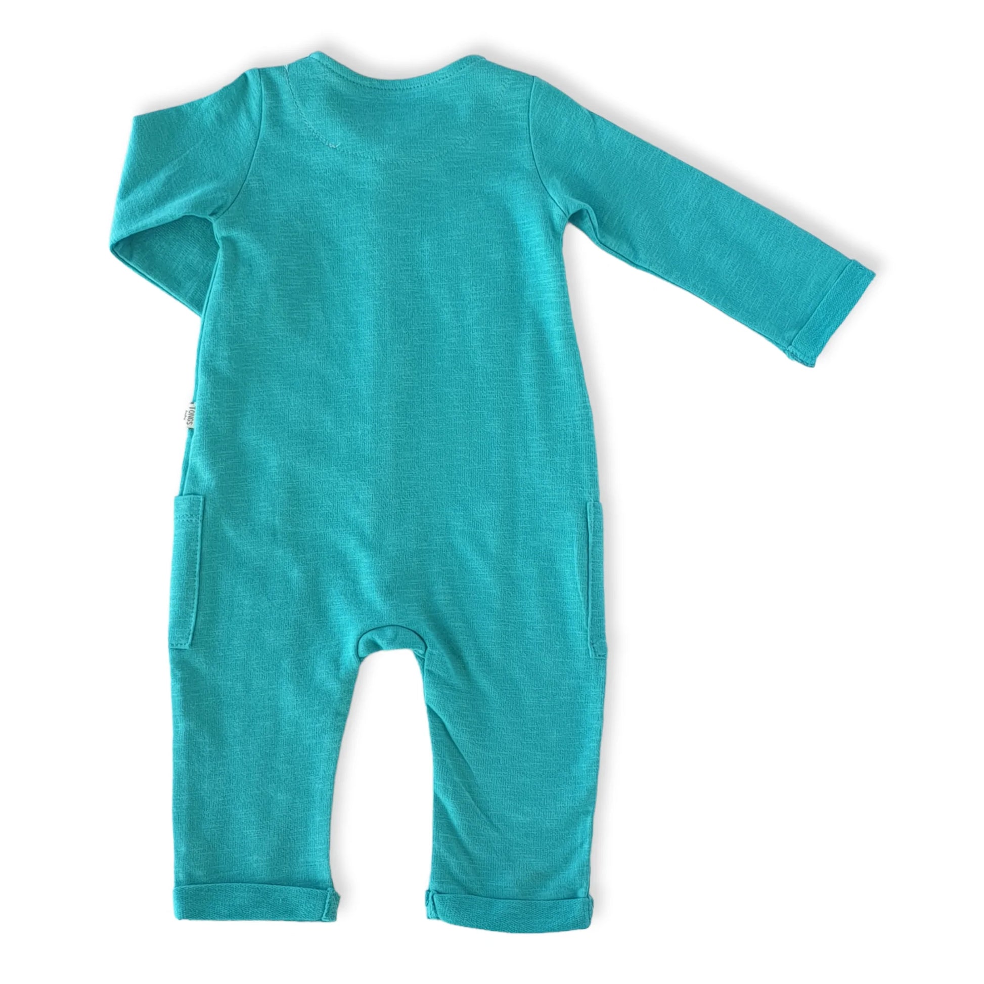 Cyan Happy Monster Unisex Jumpsuit With Pockets-Boy, catboy, catgirl, catunisex, Cyan, Footless, Girl, Jumper, Jumpsuit, Long Sleeve, Monster, Overall, Unisex-Tongs-[Too Twee]-[Tootwee]-[baby]-[newborn]-[clothes]-[essentials]-[toys]-[Lebanon]