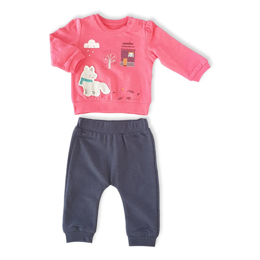 Bunny and Wolf Baby Girl Set-catgirl, catset, Dark Blue, Girl, Long Sleeve, Monster, Pants, Pink, Rabbit, Set, Top, Tree, Wolf-Tongs-[Too Twee]-[Tootwee]-[baby]-[newborn]-[clothes]-[essentials]-[toys]-[Lebanon]