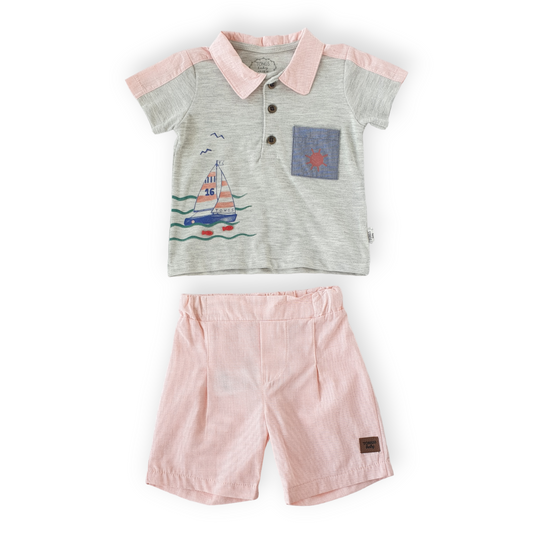 Ship Baby Girl Set Grey and Pink-Catgirl, Catset2pcs, Girl, Grey, Pink, Sea, Set, Ship, Short sleeve, Shorts, SS23, Sun, Top-Tongs-[Too Twee]-[Tootwee]-[baby]-[newborn]-[clothes]-[essentials]-[toys]-[Lebanon]